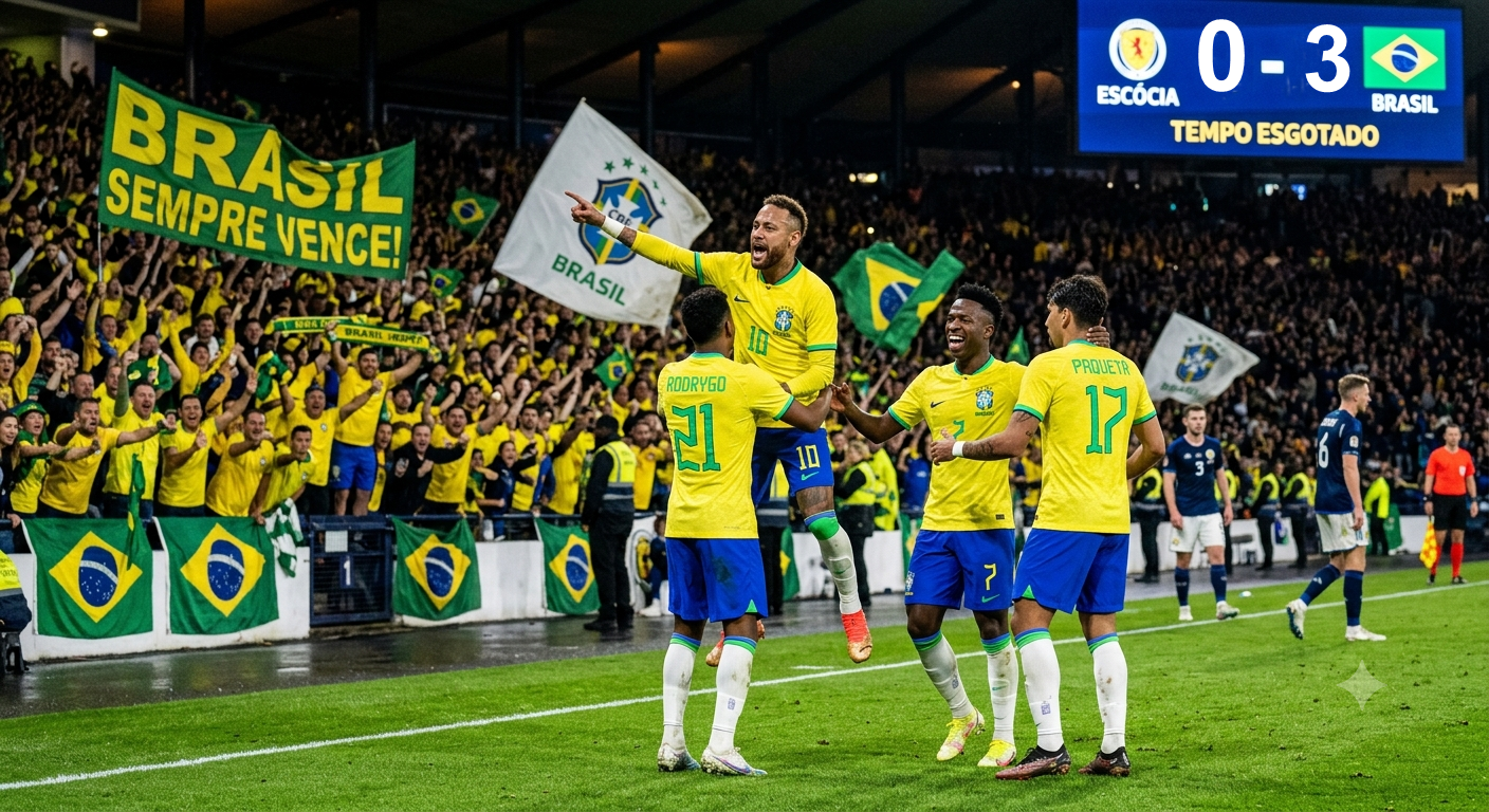 Brasil vence a Escócia por 3 a 0 e mostra o talento tipico do Brasil