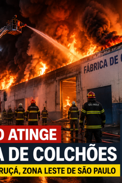 Incêndio atinge fábrica de colchões na Zona Leste de São Paulo e mobiliza bombeiros
