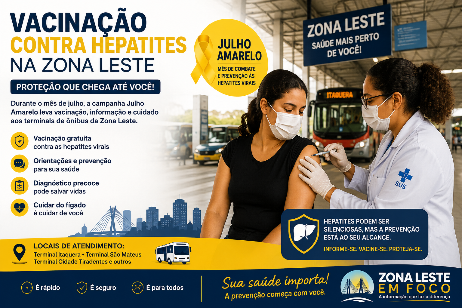 Vacinação contra hepatites chega aos terminais da Zona Leste