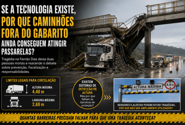 caminhões fora do gabarito ainda conseguem atingir passarelas