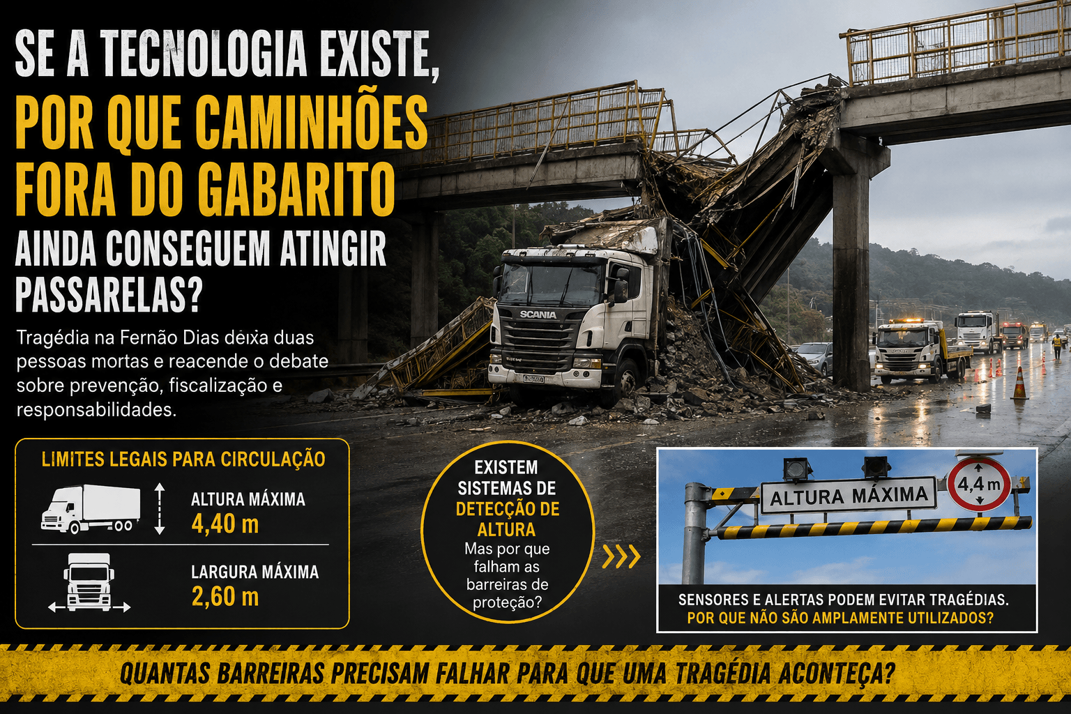 caminhões fora do gabarito ainda conseguem atingir passarelas